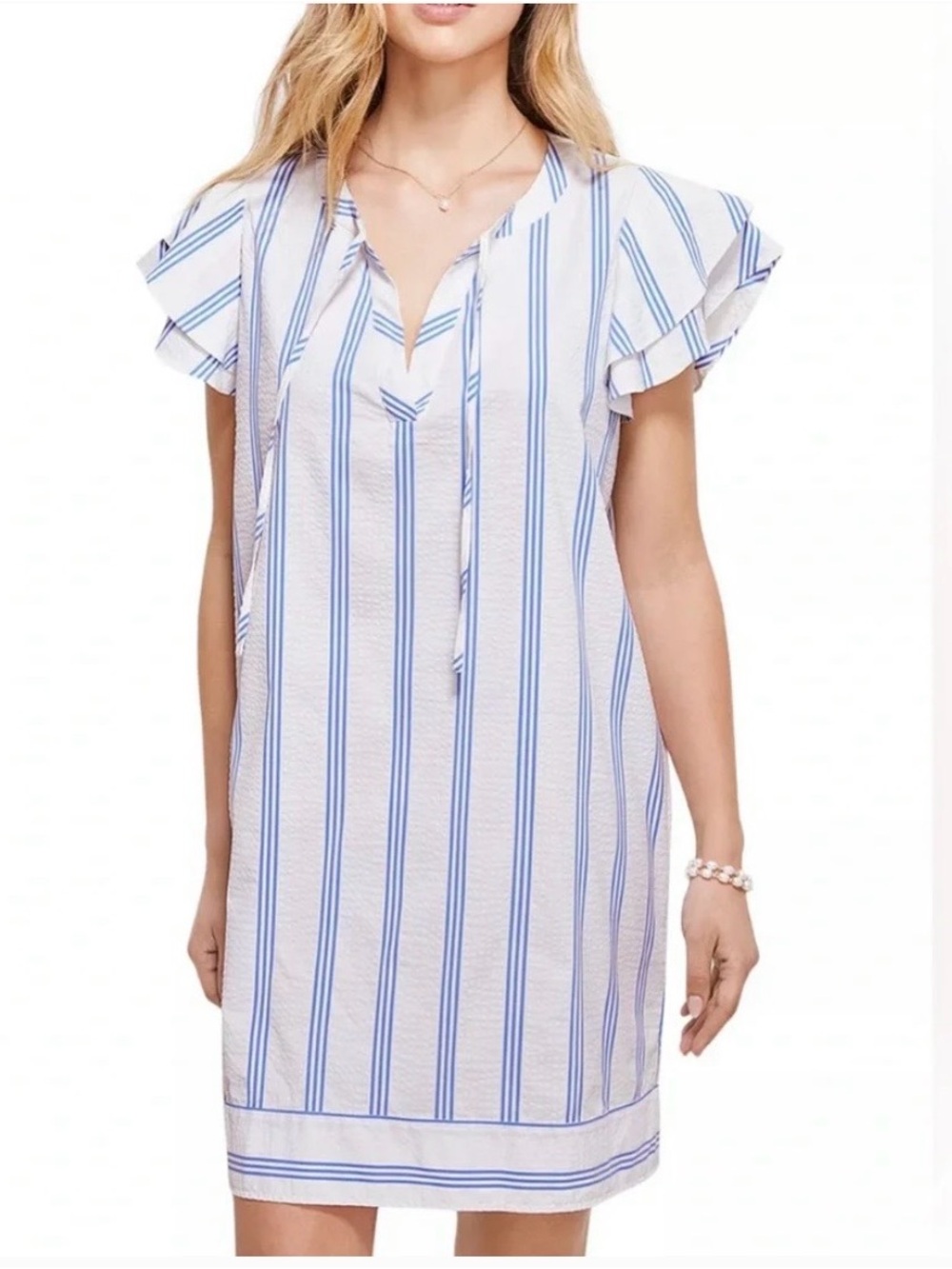 Vineyard Vines White and Blue Striped Flutter-Sleeve Cover-Up
